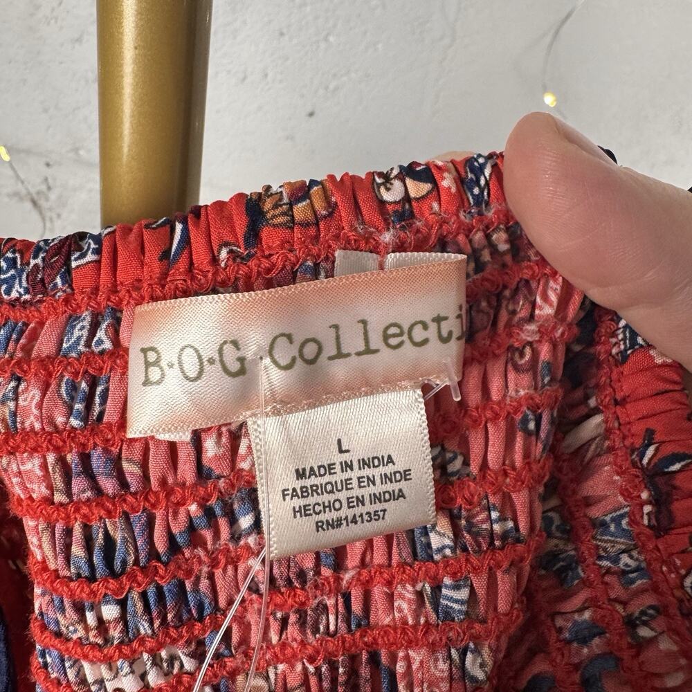 b.o.g. collective women's L red floral padded cup sundress smocked back NWOT - Picture 3 of 11